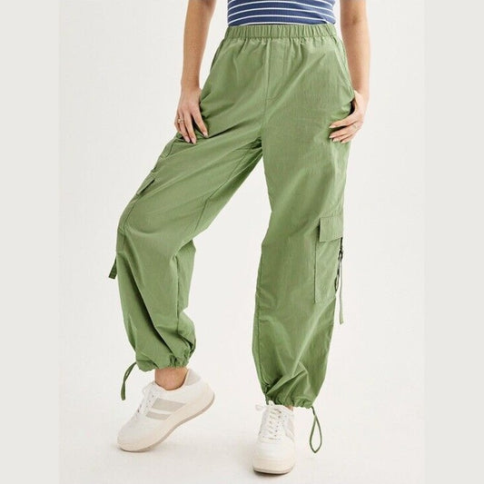 $40 Tinseltown Juniors D-Ring Parachute Pants - Moss Stone Lime - Medium -NWT