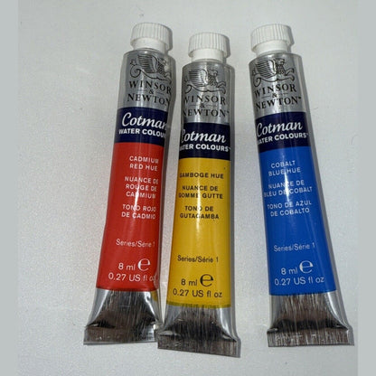 Combo Lot Of 3 Winsor & Newton Cotman Water Colours, 8ml, Red, Yellow, Blue