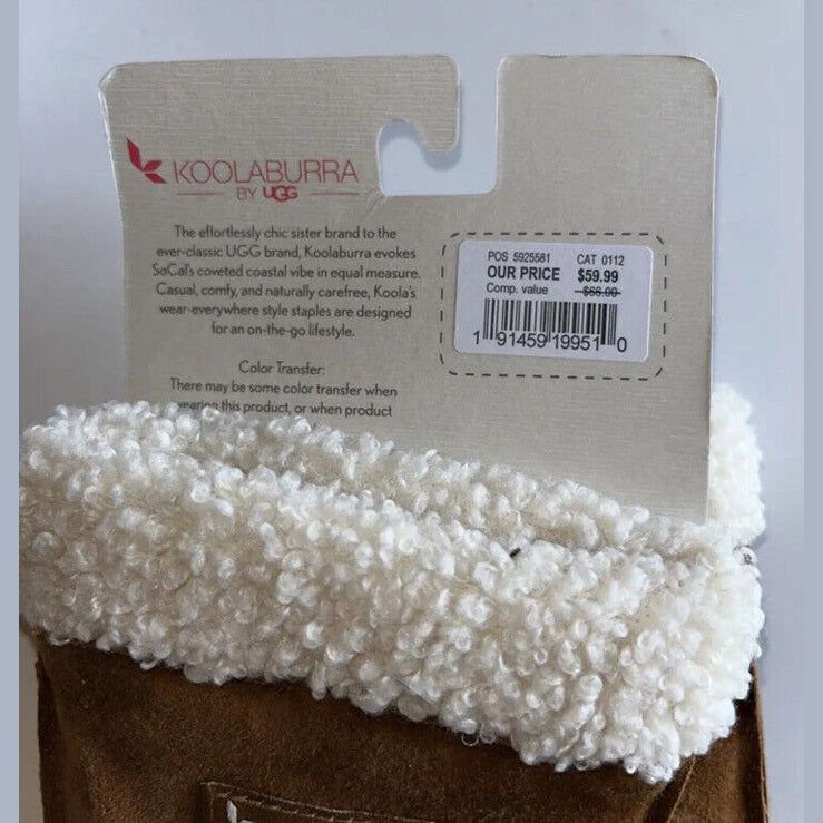 NWT KOOLABURRA BY UGG Sherpa Cuff SUEDE GLOVES Faux Fur Lining -Tan-Large- New