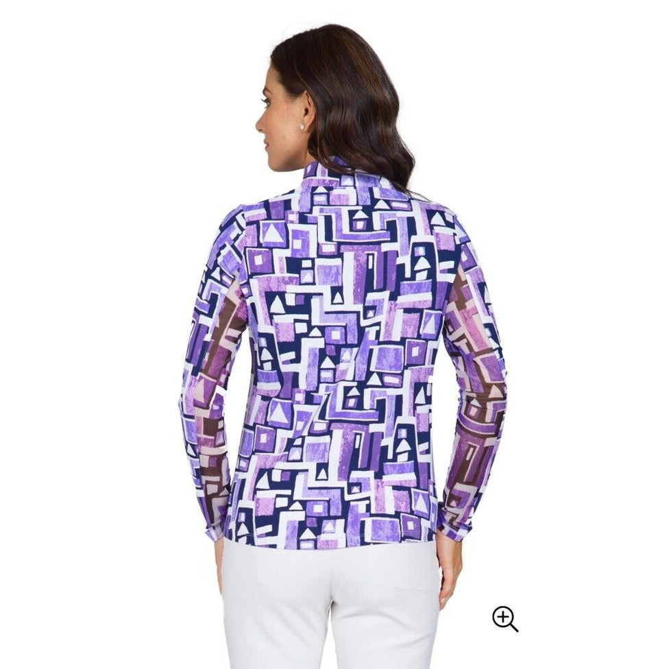 $100 Ibkul Women’s Long Sleeve Zip Mock Neck Top-Jennifer Plum -XSmall-New