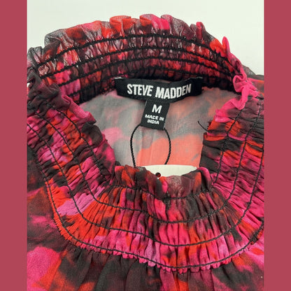 Steve Madden Women’s Floral Mock Neck Chiffon Top-Multi Pink-Medium-NWT $69