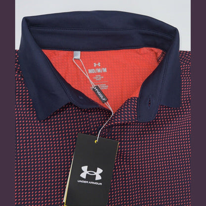 $78 Under Armour Golf Men's T2 Half Moon Polo Shirt- Navy/Orange- Medium-New Tag