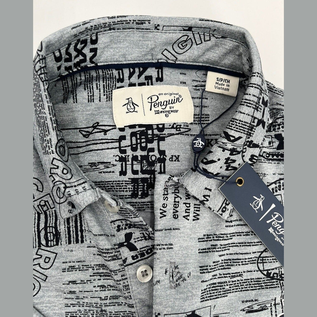 $85 Penguin Men’s Surprise Pattern Assorted Polo Shirt -Grey/ Black- Small-New