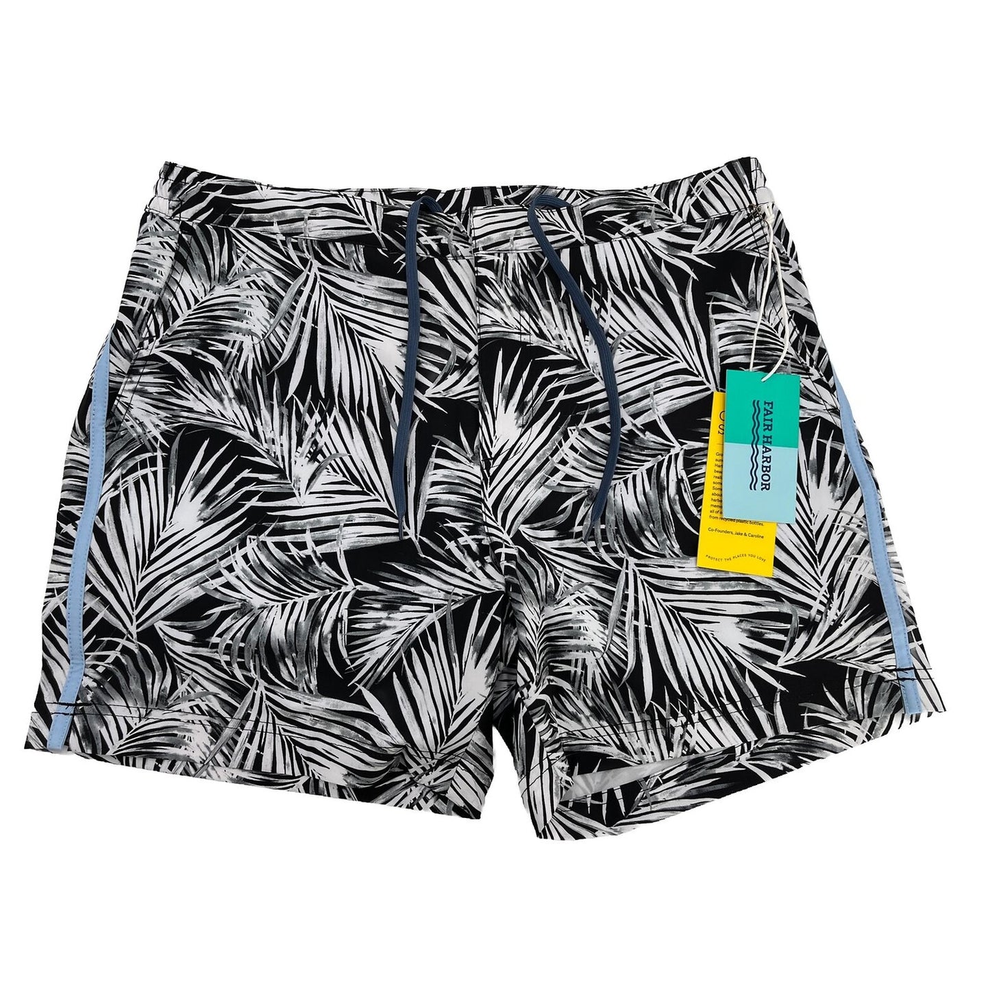 $89 FAIR HARBOR Men’s Sextant Swim Trunk Inner Lined Shorts-white/Blk-Size: 32W
