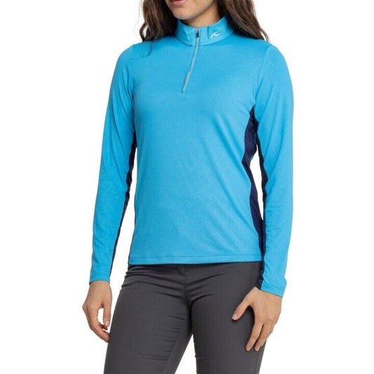 $160 KJUS Women’s Sunshine Comfort 1/4 Zip Golf Pullover UPF 50-Blue-Small-New