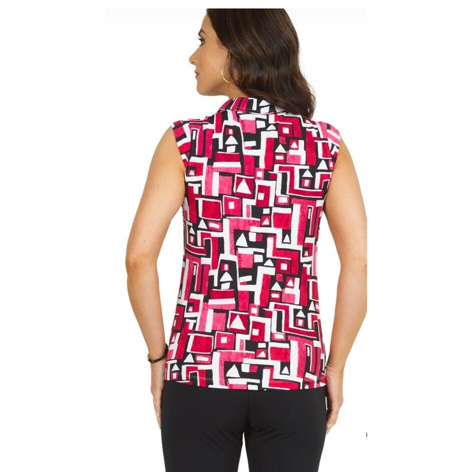 $89 IBKUL Women’s Sleeveless Zip Polo Top Shirt-Jennifer- Red/Black- Small-New