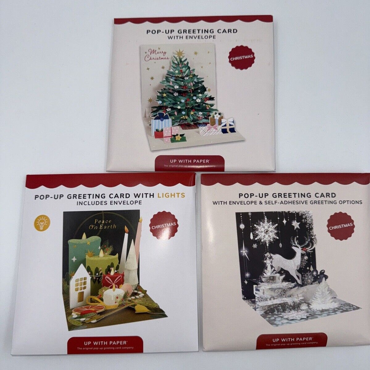 Up With Paper Lot Of 3 Holiday Pop-Up Christmas Cards- Combo - ($30) Great Deal!