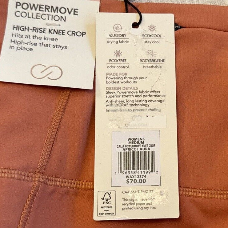 $70 CALIA  Women’s PowerMove High Rise Knee Crop Tights -Apricot Aura- Med  NWT