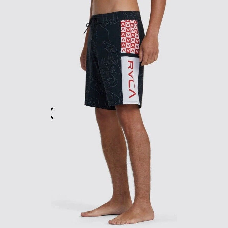 $60 RVCA Men’s Apex 2 - 18" Boardshorts Trunk - Camo Black/Red- Size: 30”- New