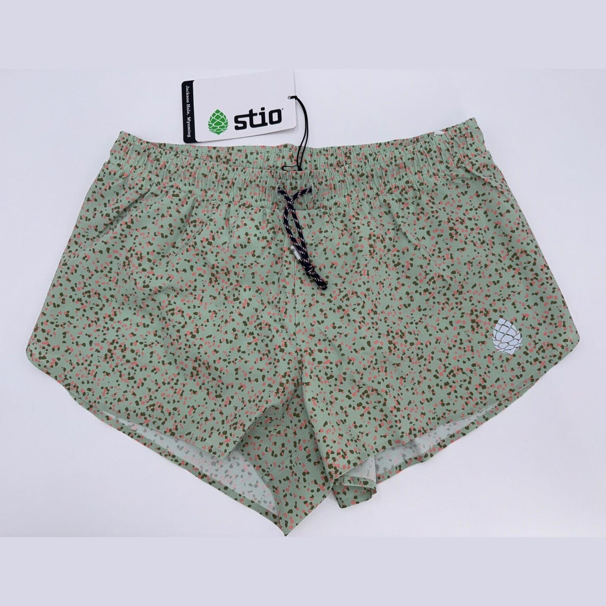 $79 Stio Women’s Speckles Athletic Lined 3" Run Shorts- Lichen Green-Medium-New