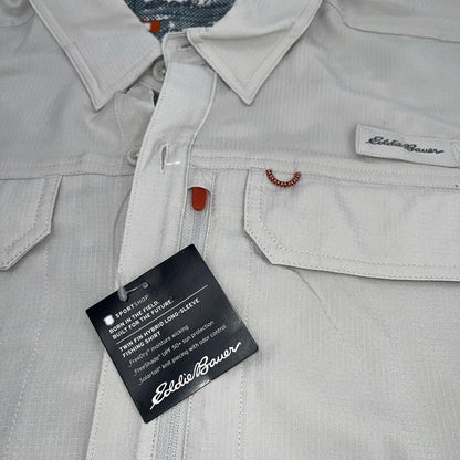 $90 Eddie Bauer Men’s Twin Hybrid Shirt Long Sleeve Button Down-Grey-Small-New