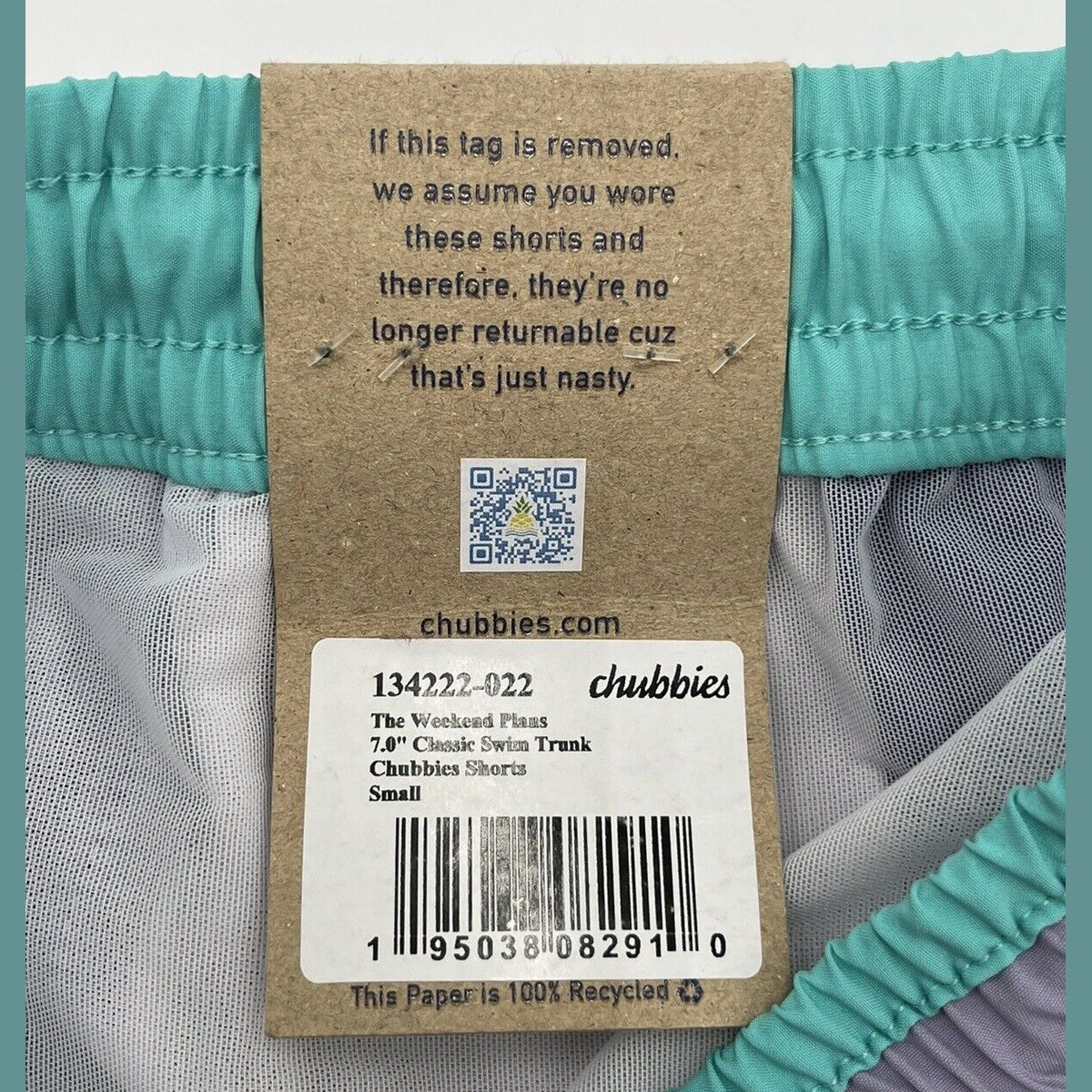 Chubbies Men's Stretch Swim Trunks 7" The Weekend Plans -Blue-Small -New $79.50