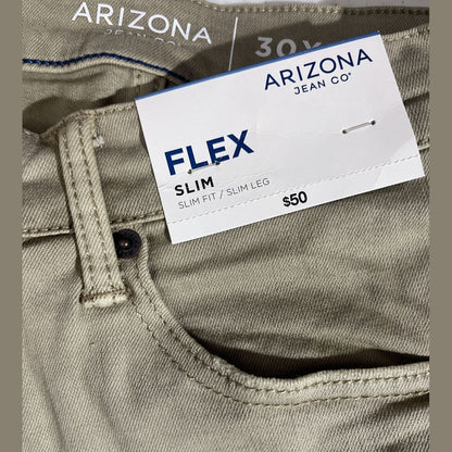 ARIZONA JEAN CO. Men’s Advance Flex SLIM FIT Jeans-beige Khaki- 30W 30L- New $50