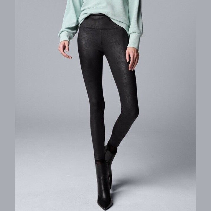 Simply Vera Women’s High Rise Stretch Faux Leather Leggings - Black- Medium