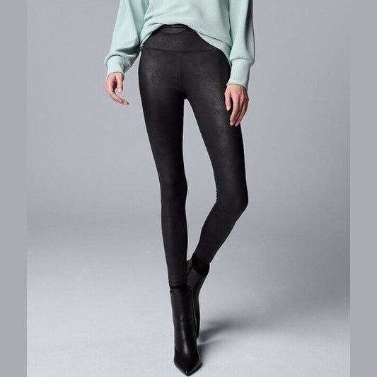 Simply Vera Women’s High Rise Stretch Faux Leather Leggings - Black- Medium