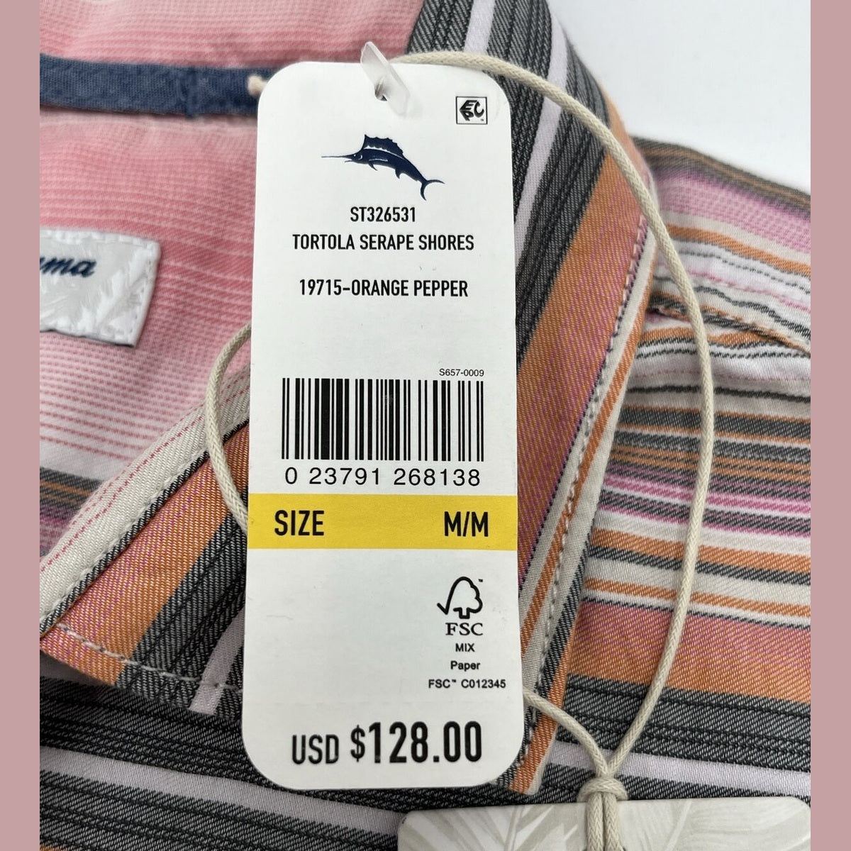 $128 Tommy Bahama Men’s Tortola Stripe Short Sleeve Woven- Orange Multi-Medium