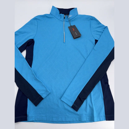 $160 KJUS Women’s Sunshine Comfort 1/4 Zip Golf Pullover UPF 50-Blue-Medium-New