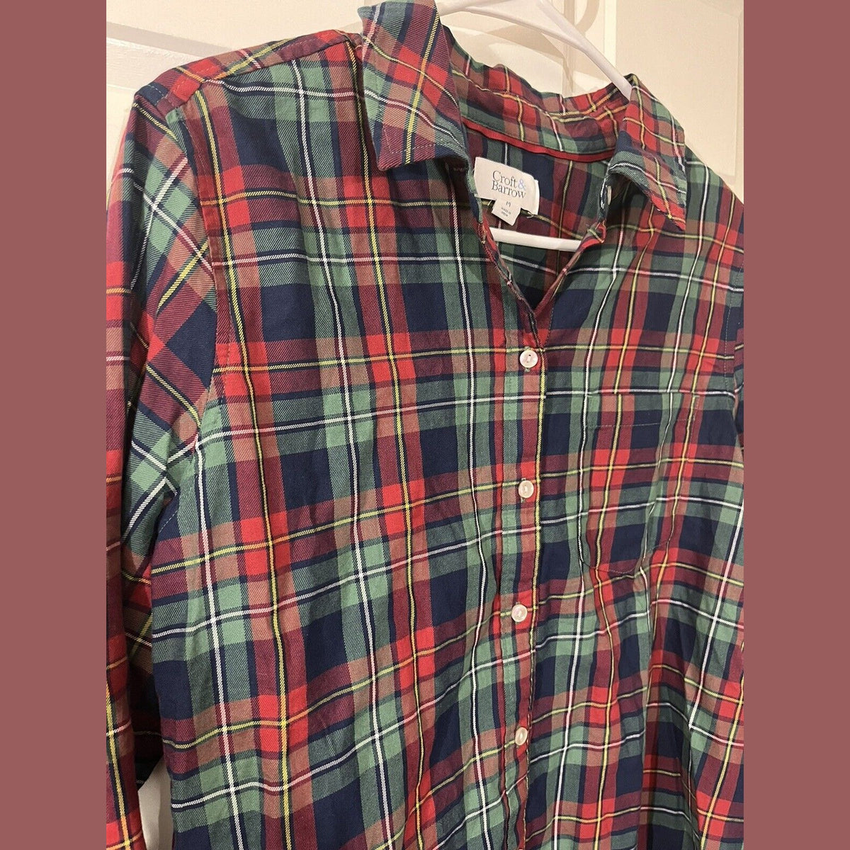 Croft & Barrow Women’s Collared Long Sleeve Button Up Shirt-Red/blue-Medium-New