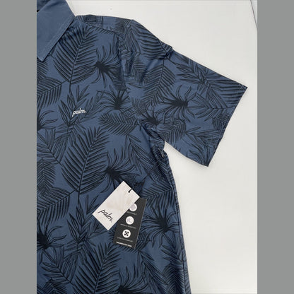 $110 Palm Golf Co. Men's Overlook Print Stretch Golf Polo Shirt- Navy- Medium