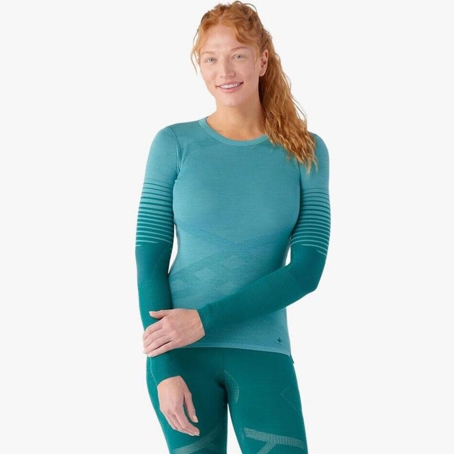 $130 Smartwool Women’s Intraknit Merino Base Layer Crew-Emerald -Small-New Tag