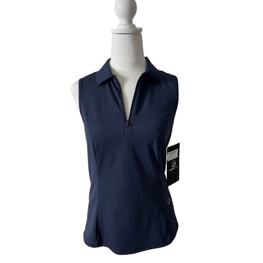 Foray Golf Women’s Zip front sleeveless Polo Shirt-Navy- Small-NEW Tag $130