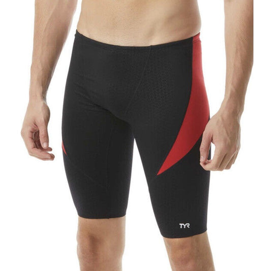 TYR Men's Hexa Curve Splice Jammer Swimsuit- Black Red- Size:36 - New $50