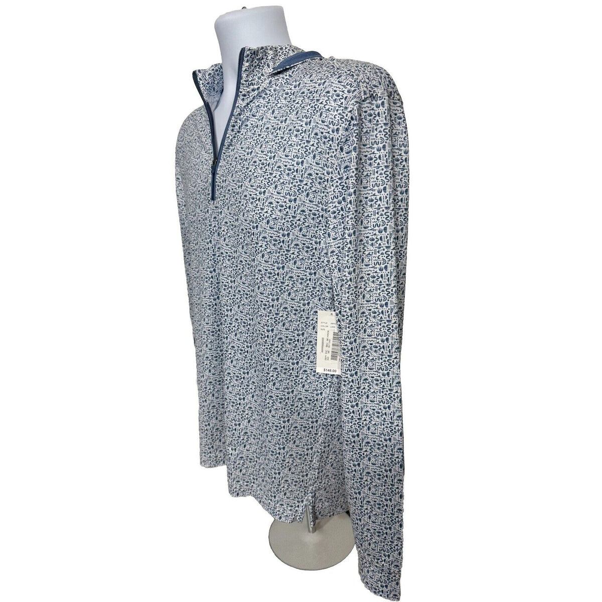 $148 Johnnie-O Daniel Performance 1/2 Zip Hoodie- Blue White- Small- New Tag