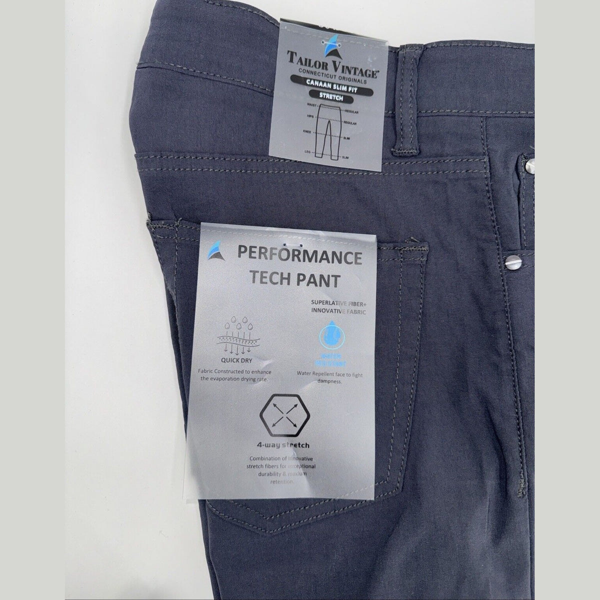 $108 Tailor Vintage Men's Canaan Performance Tech Pants Slim Fit-Coal-30W 32L