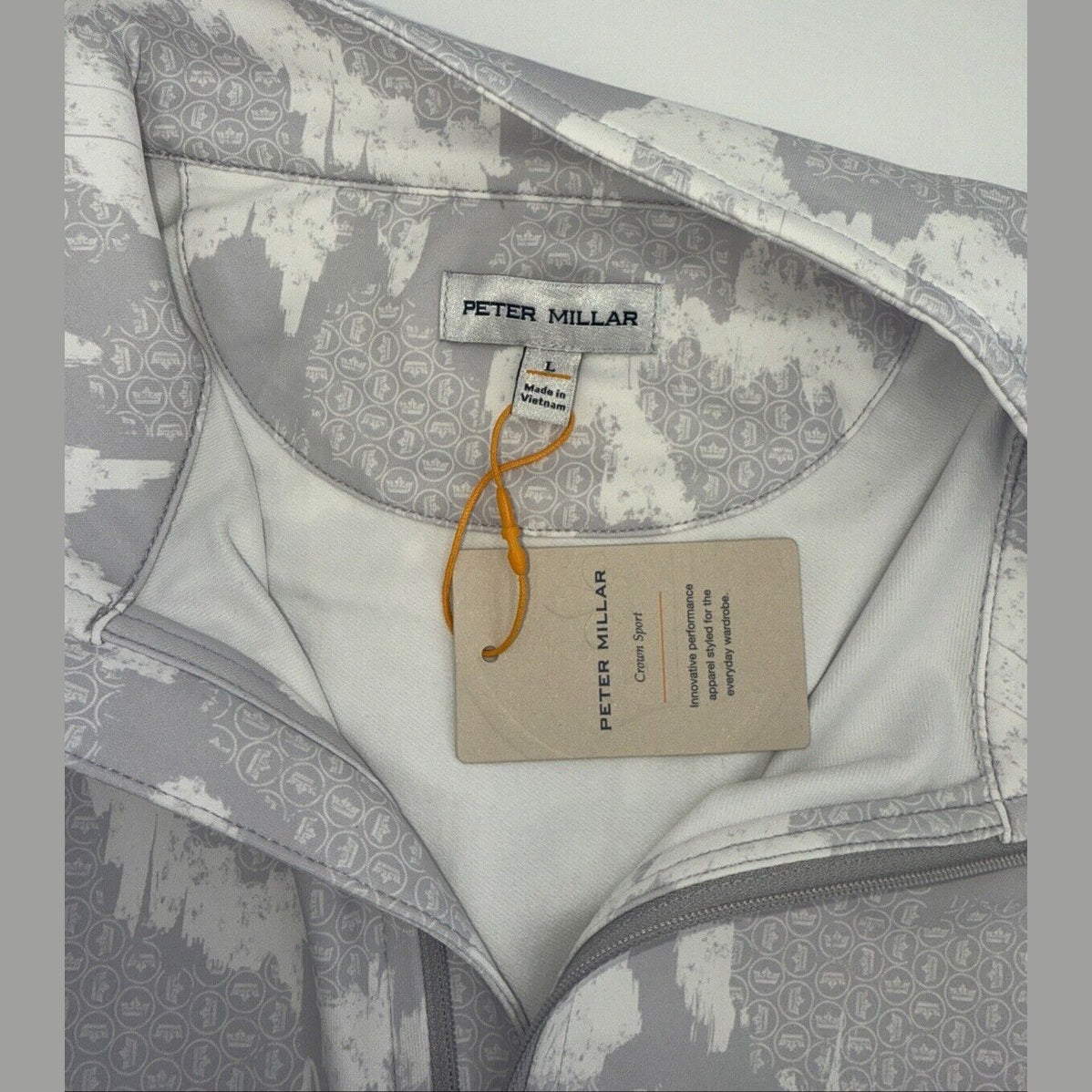 $145 Peter Millar Crown Perth Performance 1/4 Zip Pullover- Grey - Large - NEW