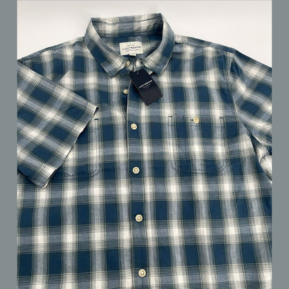 $70 Lucky Brand Men’s Cotton Blend  Mason S/S Shirt Plaid-Blue-Large -New Tag
