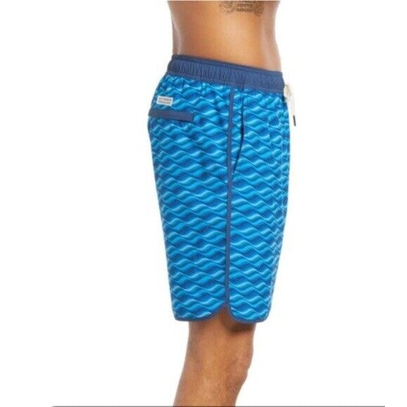 $68 Fair Harbor Men’s Mastos Anchor Swim Trunks Lined Shorts-Blue Wave-Small-New