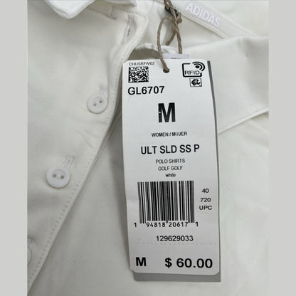 $60 Adidas Women’s Ultimate 365 Solid Golf Polo Shirt- White - Medium-New Tags
