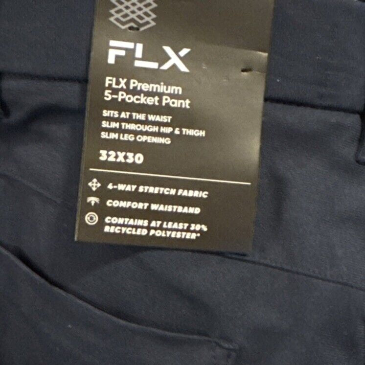 FLX Men’s Premium Slim 5 Pocket Pants- Navy- 32W 30L - New Tags