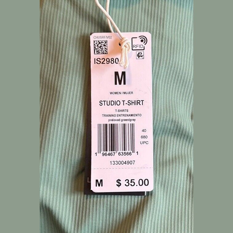 Adidas Women’s Cropped Studio Yoga Tee - Preloved Green - Size Med - NWT