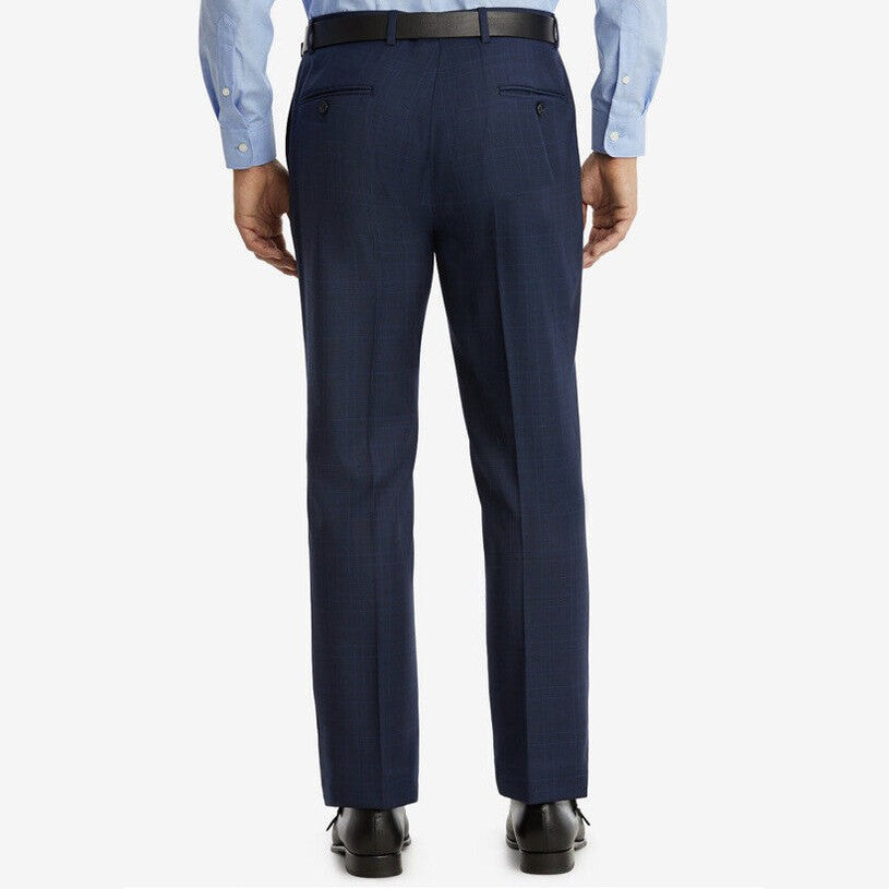 Tommy Hilfiger Men's 32W 32L Modern Fit THflex Wool Plaid Pants-Blue -Tyler-$190