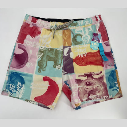 $65 VISSLA Men's Elastic Waist Boardshorts  MUD FLAPPERS 16.5-Multi -Medium-NWT