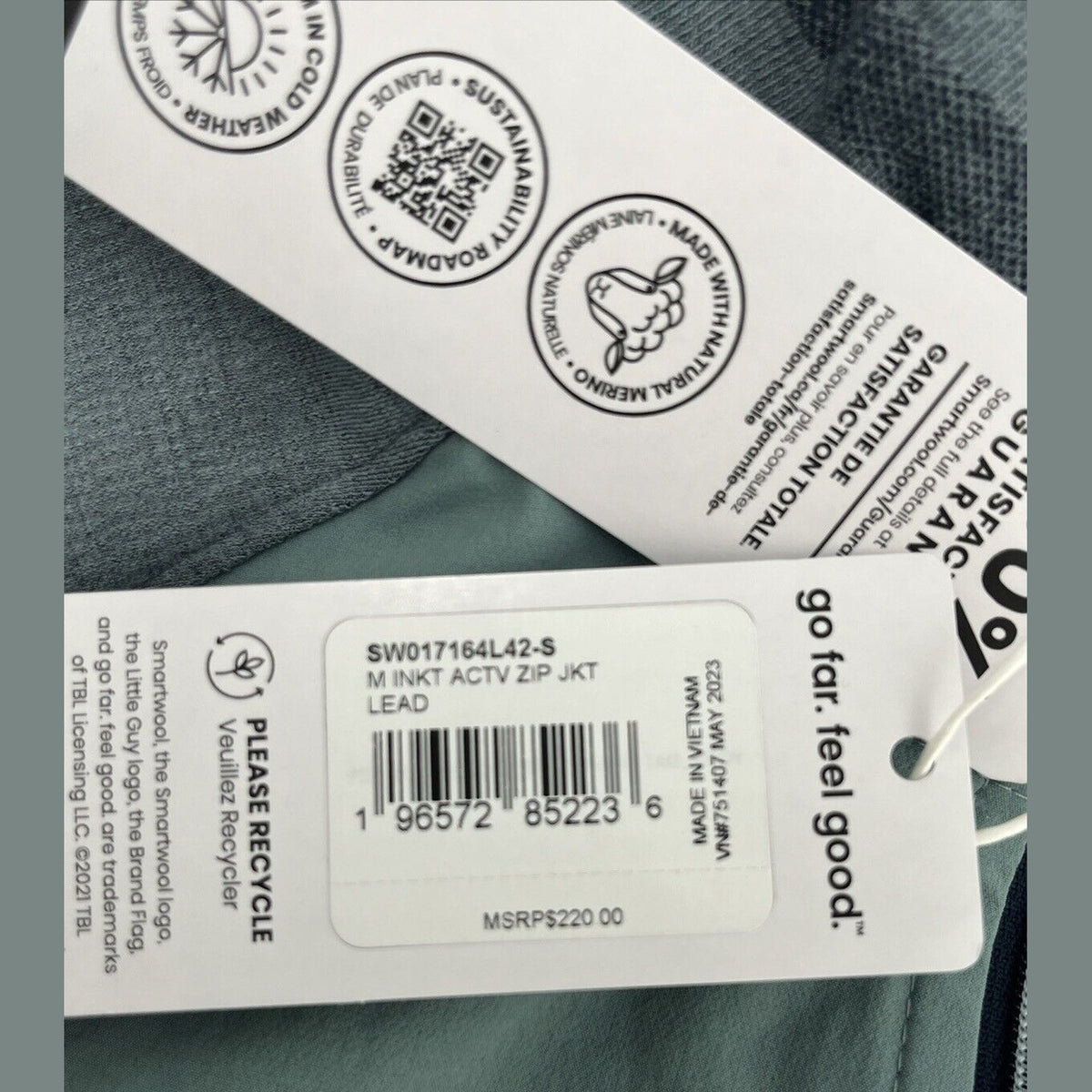 $220 Smartwool Men’s Intraknit Active Full Zip Jacket Merino - Lead Gray- Small