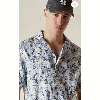$85 Jeremiah Men’s Linen Viscose Blend Short Sleeve Button Shirt-Blue-Medium-New