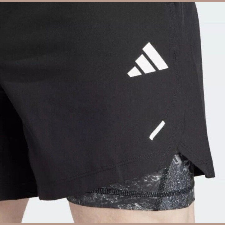 $75 Adidas Men’s 7 " WO POW 2IN1 Compression Shorts- Black/Black- Small-New