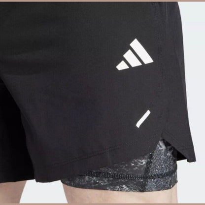 $75 Adidas Men’s 7 " WO POW 2IN1 Compression Shorts- Black/Black- Small-New