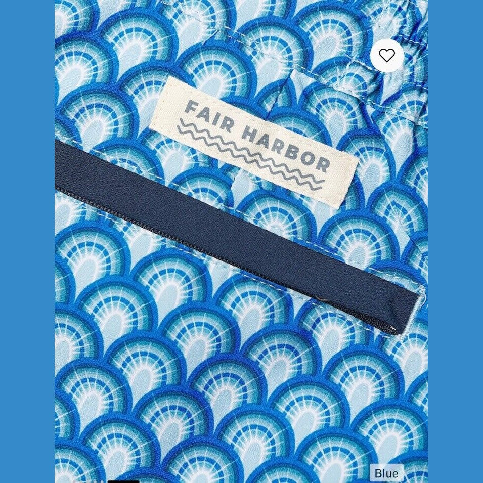 $89 FAIR HARBOR Men’s Sextant Swim Trunk Inner Lined Shorts-Blue Deco-Size: 32W