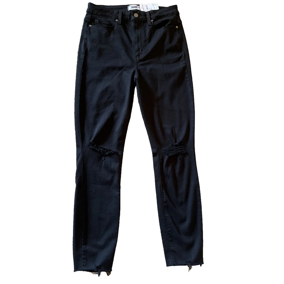 PAIGE Women’s Margot Ankle Denim Jeans  On Purpose Knee Holes-Black- 30W- New