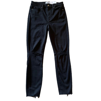 PAIGE Women’s Margot Ankle Denim Jeans  On Purpose Knee Holes-Black- 30W- New
