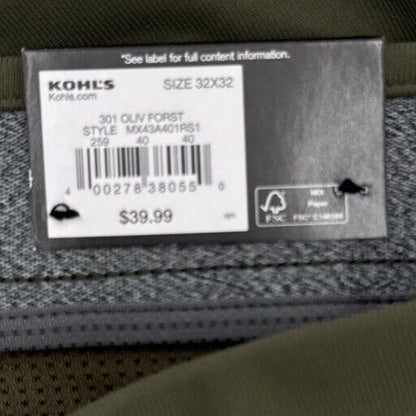 FLX Men’s Premium Stretch Slim Chino Pants - Zip Pocket- Olive Forest- 32Wx32L