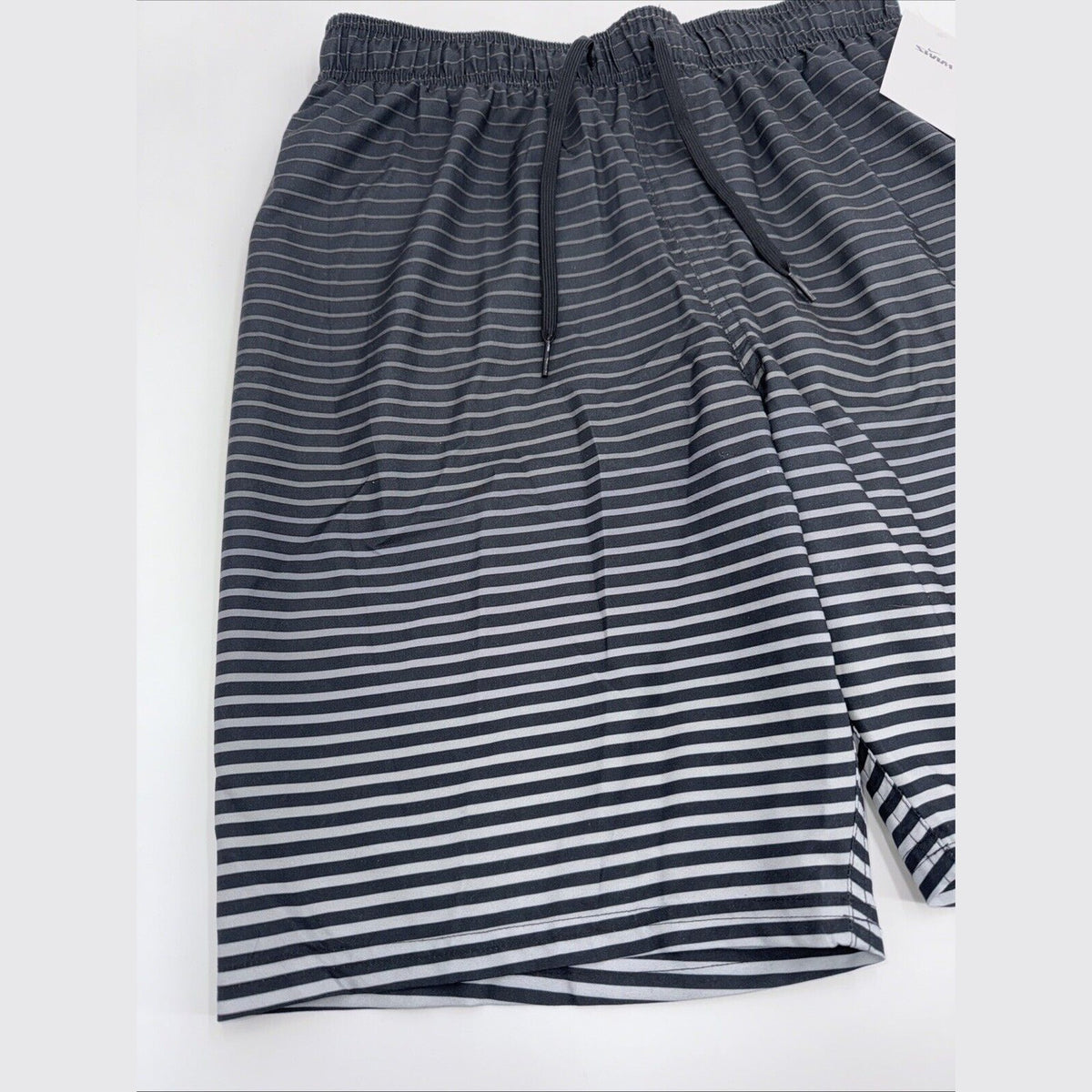 $58 Men's Nike Stripe 9" Swim Trunks- Black/Grey- Small- New with Tag