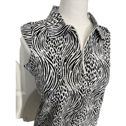 $89 IBKUL Women’s Sleeveless Zip Polo Top Shirt- Alena Black/White - Small -New