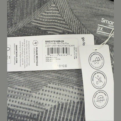 $110 Smartwool Women’s 250 Merino Wool Base Layer Crew Top-Gray Print-2X-New