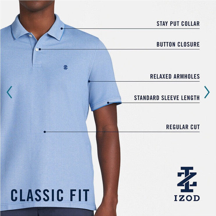 IZOD Men's Advantage Performance Short Sleeve Stripe Polo- Blue/White-Small-New