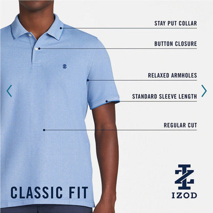 IZOD Men's Advantage Performance Short Sleeve Stripe Polo- Blue/White-Small-New