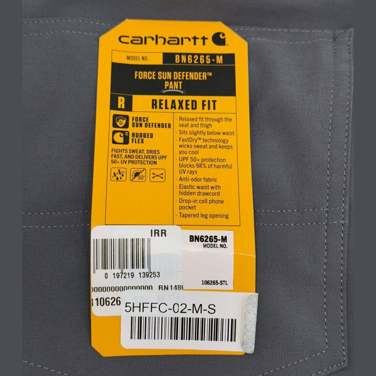 $98 Carhartt Men’s Force Sun Defender Lightweight Pants-Steel-Medium Short-New